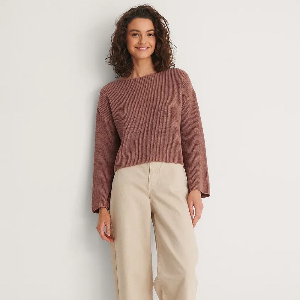 NA-KD Cropped Long Sleeve Knitted Sweater